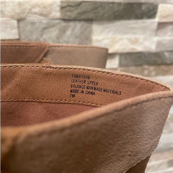 Torrid 7W Patchwork Heeled Booties | Leather Upper, Peep Toe, Neutral Suede - Picture 7 of 9